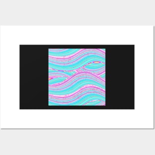 Mermaid Waves | Neon Pink, Turquoise, and Yellow Colors | Digital Illustration Posters and Art